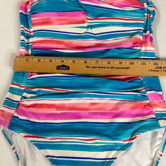 Niptuck Striped Swimsuit Blue, Pink & White Multi-fit Cups Ruched Women’s Size 6 - Picture 7 of 12